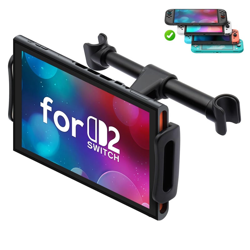 FYOUNG Car Headrest Mount Compatible with Switch 2 Model 2025/ Swith OLED/Switch, Adjustable Car Holder Compatible with Switch/iPhone/iPad and Other Devices (4"-11")-Black - Image 1